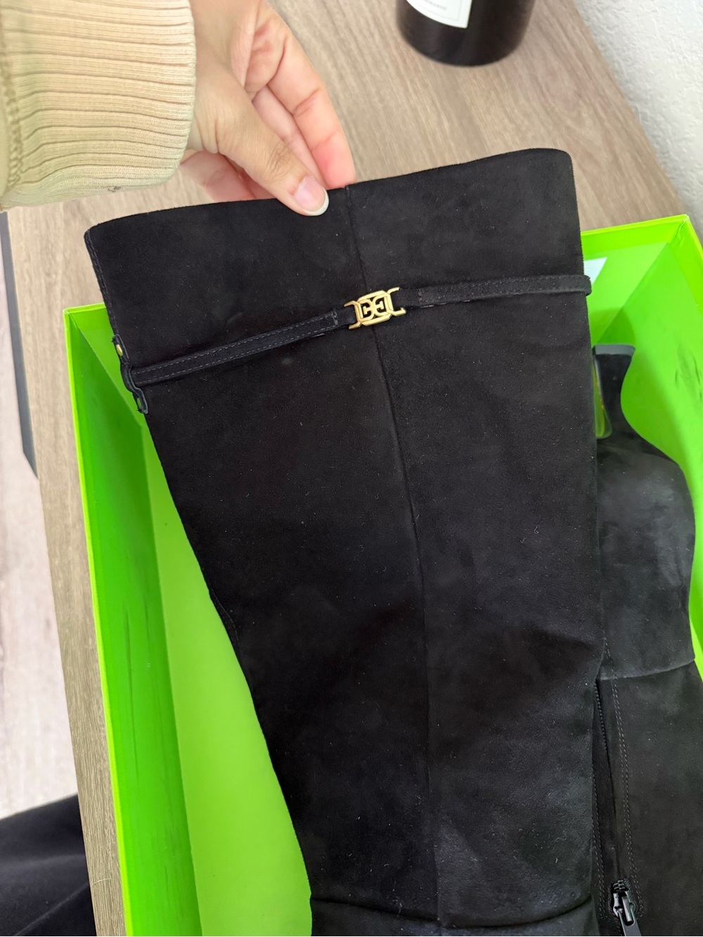 Sam Edelman Black Suede Over-the-Knee Boots with Gold Accent - Picture 6 of 9